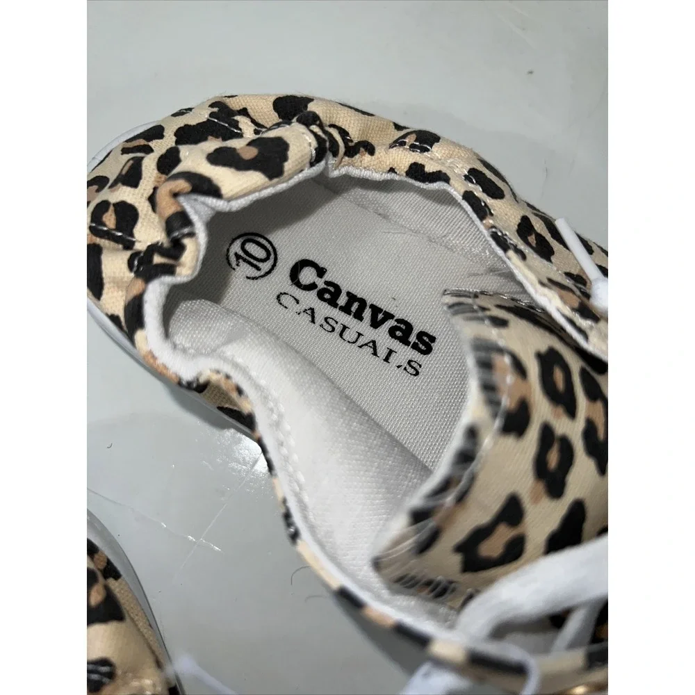 Leopard Women‎ Lace Up Canvas Shoes Low Top Slip On Sneakers Walking Flats Shoes